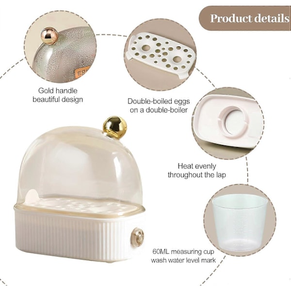 Electric Egg Cooker, Mini Electric Steamer for Boiled Eggs, Fast Heating Egg Cooker with Timer Shut-off, Kitchen Utensil Accessory Withe