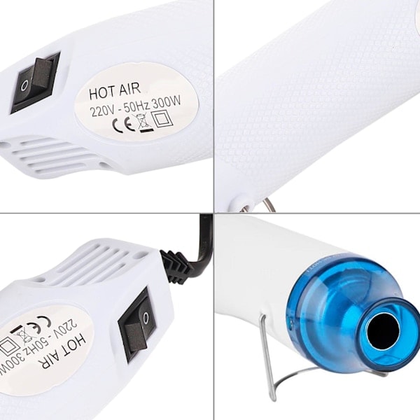 300W kuumailmapuhallin sähkötyökalu kuumailmapistooli polymeerisavelle DIY-työkalu (valkoinen)