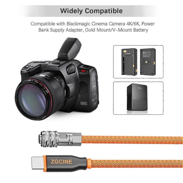 2025 Zgcine Pd-Bmd Usb-C til 2-pins Bmpcc strømkabel 60 cm lengde med flettet ledning