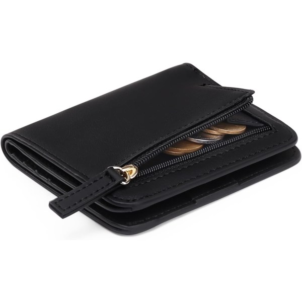 Damplånbok RFID-blockerande läder Kompakt dubbelvikt plånbok för kvinna Blixtlås Myntficka Liten damväska med ID-fönster