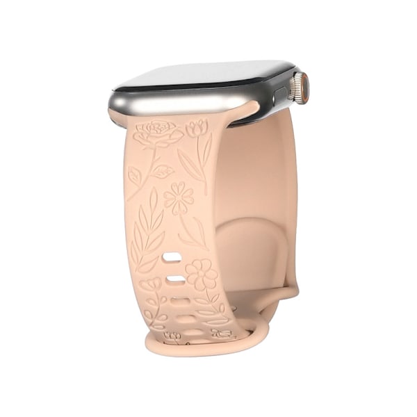 Sopii iwatchS9 876SE Apple Watch -rannekkeeseen, kohokuvioitu pieni ruusu silikoni Rose - hiekkaruusu Rose - sandy pink Rose - sandy pink 38/40/41mm