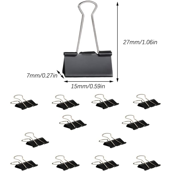 Kiinnikkeet, 12 kpl metalliset paperiliittimet, 15 mm toimiston miniklipsit, taitettava pidike toimistokoulun kotikeittiökauppoihin