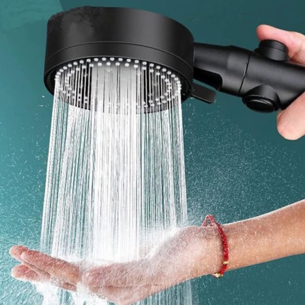 Høytrykksvannbesparende dusjhode, 6-modus justerbart baderomsdusjhode, anti-kalkdusjhode med stopp, enkel å installere (Sort-A)