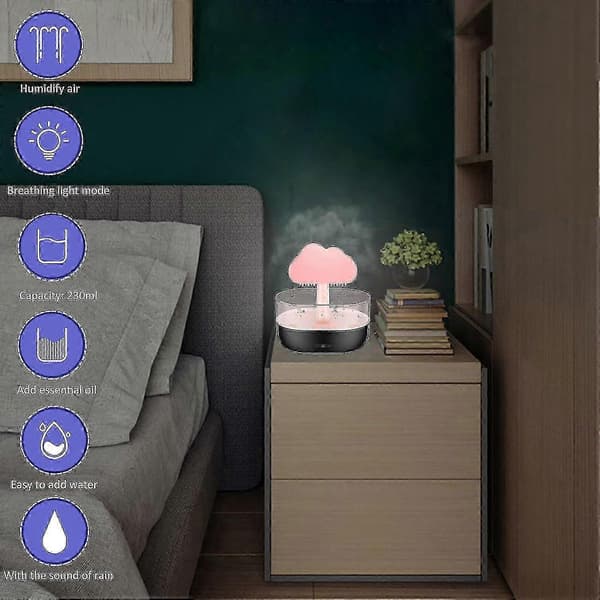 Regnsky-luftfugter Vanddryp 200ml, Led Sky Regn Aromaterapi Æterisk Olie Diffuser Natlys 7 Farver Afslappende Sengelampe black