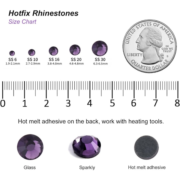 8000 stk Violet Hotfix Rhinestones, SS6, 1,9-2,1 mm for Håndverk & Klær Violet Violet SS6