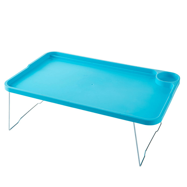 Sammenleggbart bærbart bord med sklisikre ben Høy stabilitet Sterkt bærende bærbart sammenleggbart sengebord med koppholder for student Blue