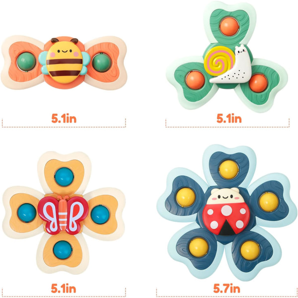 Sugekoppleker til baby, barnestolbrett, badebord, reise, sensoriske leker og gave til småbarn 1-3 (4 stk)