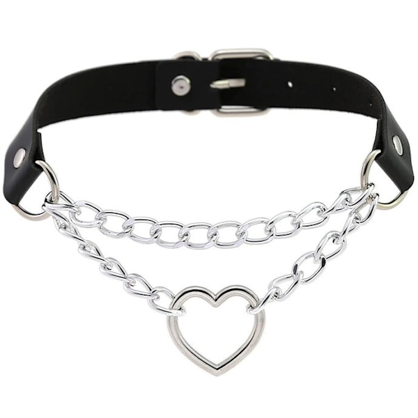 Choker Hjärta Halsband SVART PU Läder Halsband Goth Selar Black Svart