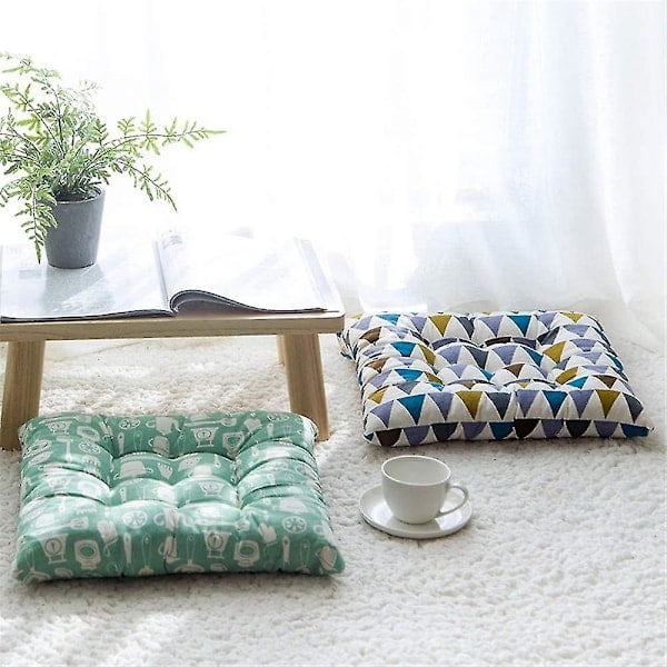 Sittdyna, set med 2 dynor, sittkudde, sittdyna 40x40 cm, trädgårdsdyna (gul schackbräde, rund)