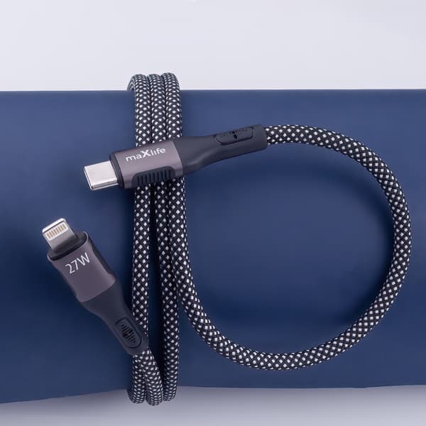 Maxlife MXUC-11 magnetkabel USB-C - Lightning 1,0 m 27W sort nylon