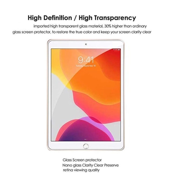 iPad 10,2 tuumaa 2021/2020/2019 9./8./7. sukupolven näytönsuoja karkaistu lasi 9H kirkas - 2 kappaletta