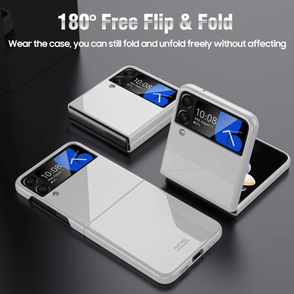 Ohut case Samsung Galaxy Z Flip 4 -puhelimelle, Galaxy Z Flip 4 case, suojaava kova PC- cover , iskunkestävä, iskunkestävä Z Flip 4:lle (kiiltävä valkoinen)