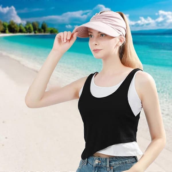 Solskyddshatt för kvinnor, bred brätte, sommar, UV-skydd, packbar hästsvans strandkeps