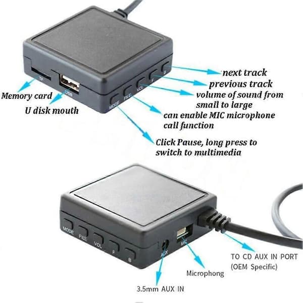 Bluetooth AUX USB-kabeladapter Audio MIC Mikrofon til Alpine Ai-NET JVC KS-U58 PD100 U57 til Alpine JVC alle UniLink-enheder