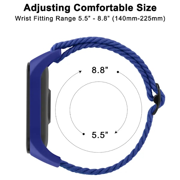 Flettet urrem til Xiaomi Mi Band 7 6 5 4 3 Armbånd Elastisk Justerbart Armbånd til Amazfit Band 5 Udskiftningsarmbånd Sort