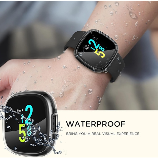 Diruite 4-pak etui til Fitbit Versa 4/Sense 2 skærmbeskytter, HD stødabsorberende blødt TPU-etui med fuldstændig beskyttelse til Fitbit Vers Black+Gun Color+Blue+Clear