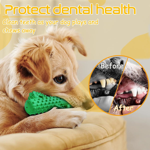 Hundleksak, oförstörbar hundleksak, bitsäker gummitänder rengöringssticka för små och medelstora hundar (grön)
