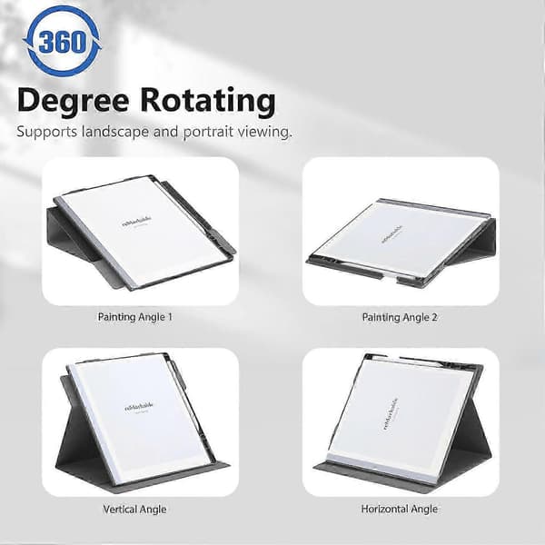 För ReMarkable 2 Fodral Roterande Stativ PC PU Läder E-läsarfodral med Pennhållare - Grå Grey