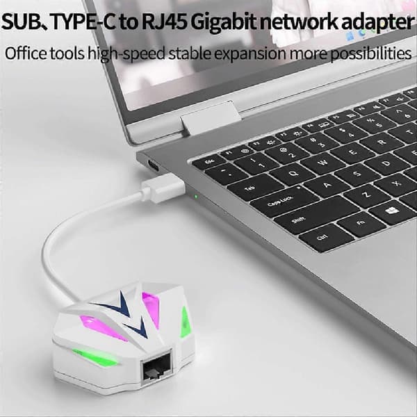 USB til RJ45 Ethernet-adapter netværkskort 10/100/1000 Mbps RGB-lyseffekt til pc-computer bærbar computer