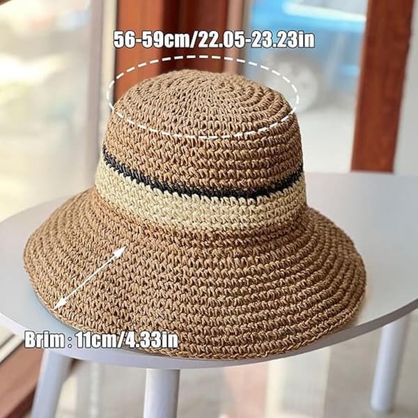 Dam Solhatt Vikbar Packbar Uppfällbar Brätte Hinkmössa Floppy Stråsolhatt för Semester Sommar Strand Vandring, Justerbar Passform