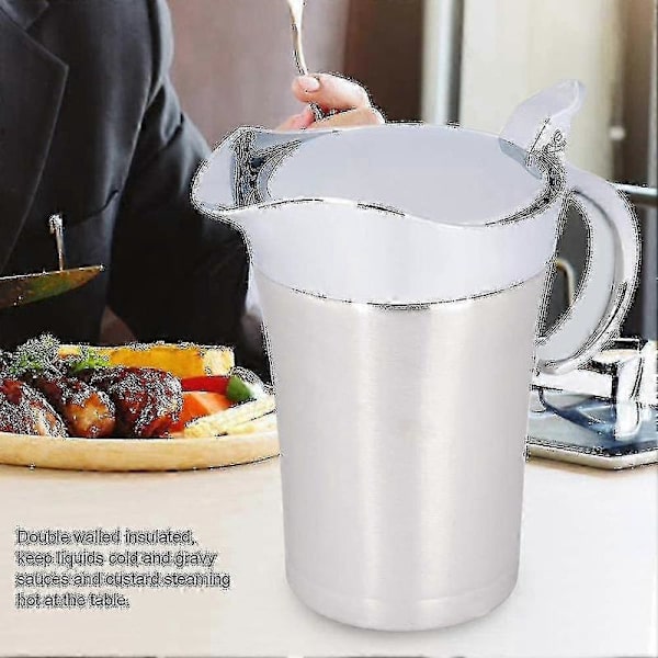 Dobbeltvægget sovsekande med hængslet låg, ideel sovseskål i rustfrit stål (750 ml)