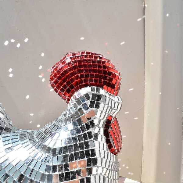 Disco Chick Figurine Mini Disco Balls Kylling Bordpynt for Fest Hjemmeinnredning - Sølv
