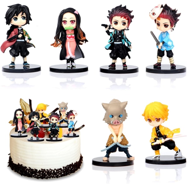 Figurine Cake Topper, 6 kpl Demon Slayer Cake Topper, Sarjakuvakakkukoristeet Anime-faneille, Demon-toimintahahmot, Syntymäpäiväjuhlatarvikkeita