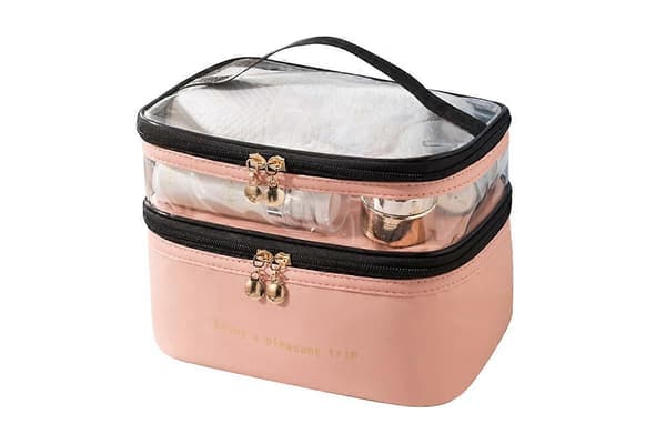 Dobbeltlags bærbar makeup-taske-organizer til rejser Pink One Size