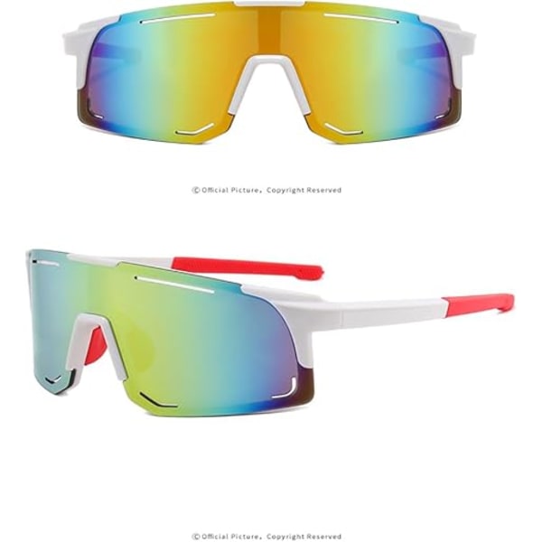 Polariserte solbriller for menn og kvinner, farget speillinse, UV-beskyttelse, ski, sykling, løping, strand, fiske White-red