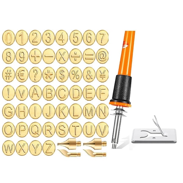 56 kappaletta puunpolttoteräkirjaimia, puunpolttoteräsetti, mukaan lukien aakkoset, numerot, symbolit, EU-pistoke As Shown