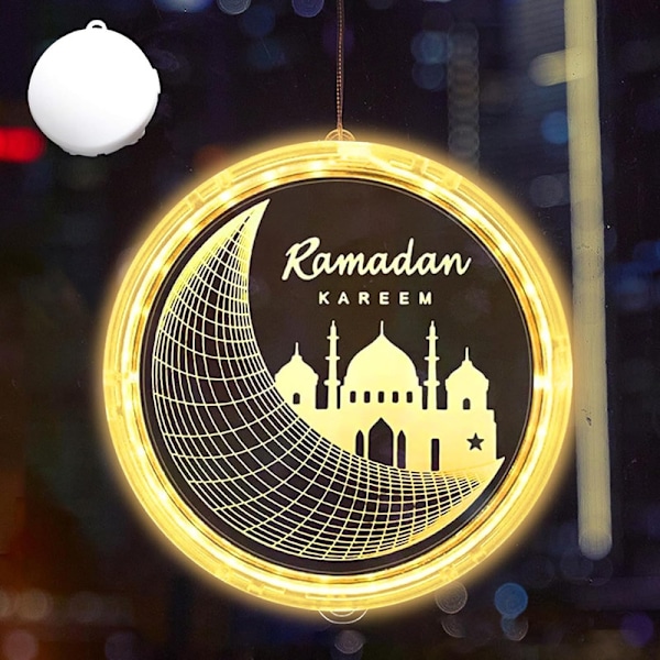 LED Muslimske Ramadan Lys Kæde (25cm) - Hængende Dekorativt Lys med Sugekopskrog til Eid moon lock