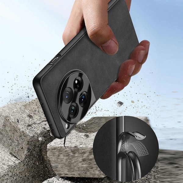 För Oneplus 12 Case, För Oneplus 12 Case, Pu Läder Ultra Tunt Slim Slitstarkt Skydds Phone case Cover black