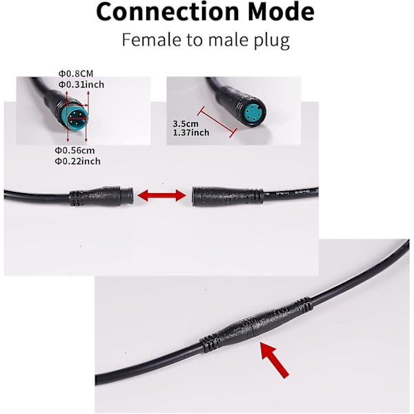 Forlængerkabel - Vandtæt stik hun til han til elektrisk cykel tilbehør