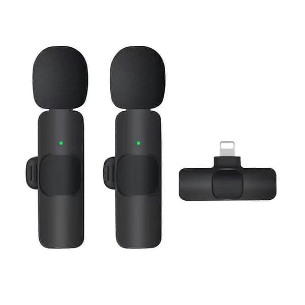 2-pakke trådløse Lavalier-mikrofoner for Android iPhone Opptak Live Black One Size