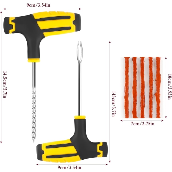 Dekkreparasjonssett Punkteringsverktøy Punkteringsverktøy for sykkel, bil, varebil, motorsykkel, 2 verktøy og 15 stk Strips