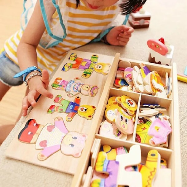 Lilla Björn Klädbyte Barns Tidiga Utbildning Träpussel Jigsaw Klädspel Babypussel Leksaker