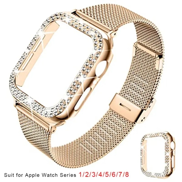 Silm Strap+ Kotelo Apple Watch -hihnalle 40mm 41mm 44mm 45mm 38mm 42mm Rannekkeet Metal Milanese Rannekkeet iWatch Sarja 3 4 5 6 SE 7 8 Rose Gold Rose Gold Series456 SE 40MM