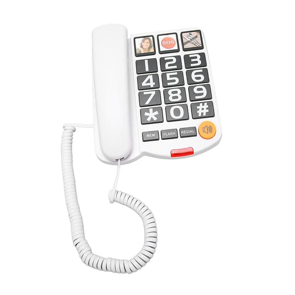 Vit stor knapptelefon med snabbuppringning och högtalare för seniorer - perfekt present