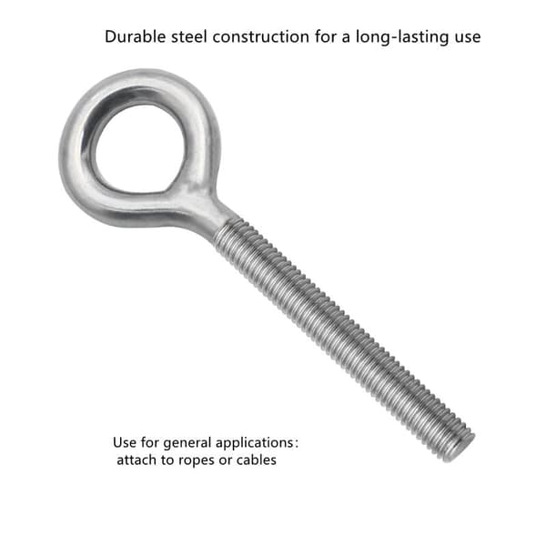 Sett med 12 stk M6 x 70 mm ringbolter i 304 rustfritt stål - Ringgjengede