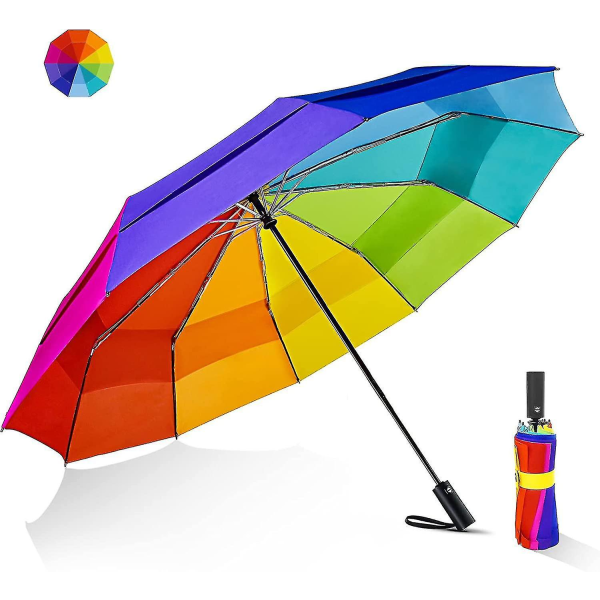 Stor golfparaply vindtett - overdimensjonert 54 tommer dobbeltlags 10 ribber sammenleggbar reiseparaply Kompakt automatisk åpen Lukk for regn