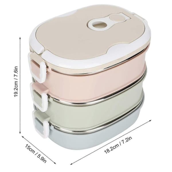 Bento Matboks med Termisk Isolering i Rustfritt Stål, 3 Lag 2700ml