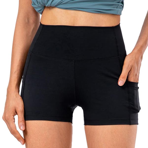 Elastic Force Yoga Shorts med lommer for kvinner, høy midje