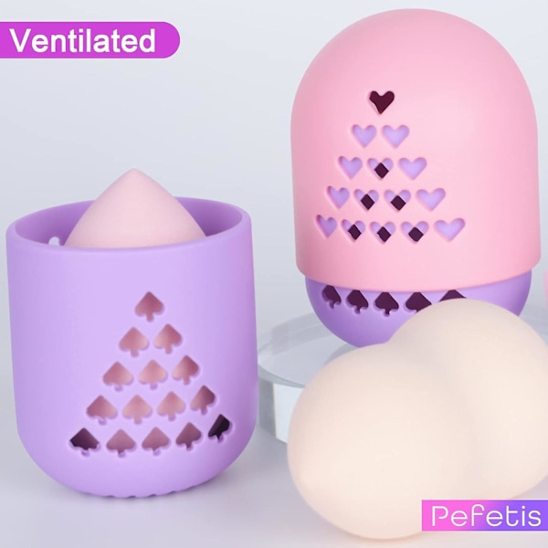 Sminke Svamp Holder, Silikon Beauty Blender Etui Reise Vaskbar og Ventilert Makeup Egg Holder til Gave (Lilla & Rosa)