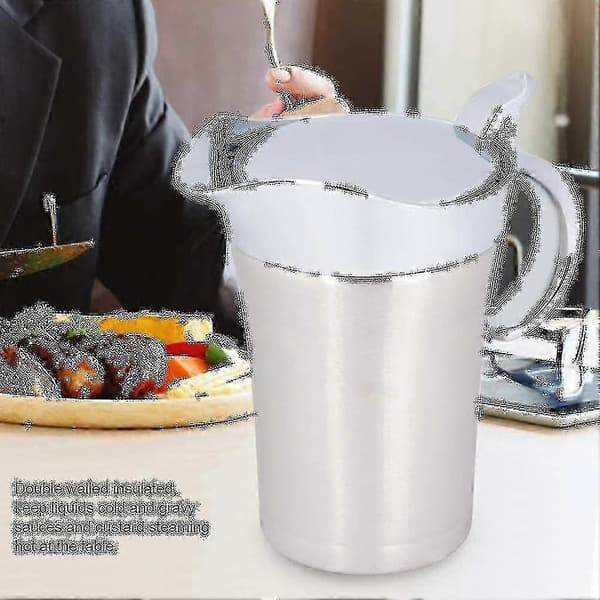 Dobbeltisoleret sovsekande i rustfrit stål med hængslet låg 750 ml