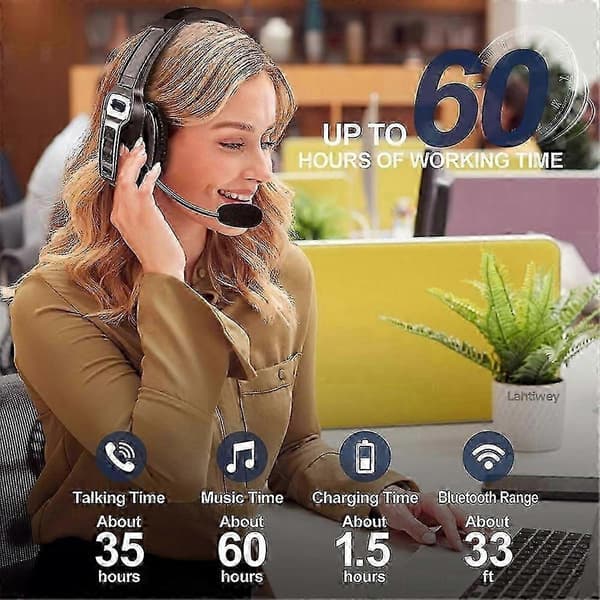 Bluetooth-headset med mikrofon, Trucker Bluetooth-headset med AI-støjreduktion og mute-knap