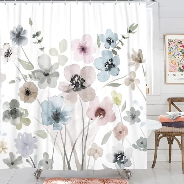 Blommigt Duschdraperi Boho Duschdraperi Vitt Duschdraperi