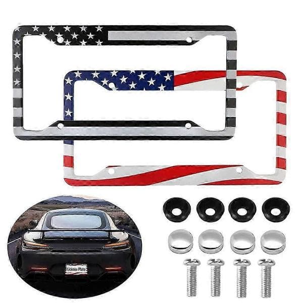 1 stk. bildele rustfrit stål USA flag nummerpladeramme til USA Canada standard bilnummerpladeholder Red