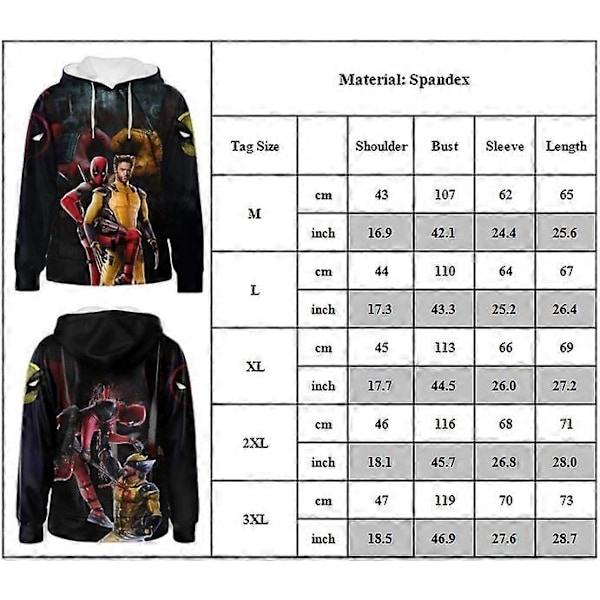 Voksen Menn Deadpool & Wolverine Kostyme Hoodie 3D Trykk Casual Genser Pullover Hettestrikket Topper XL