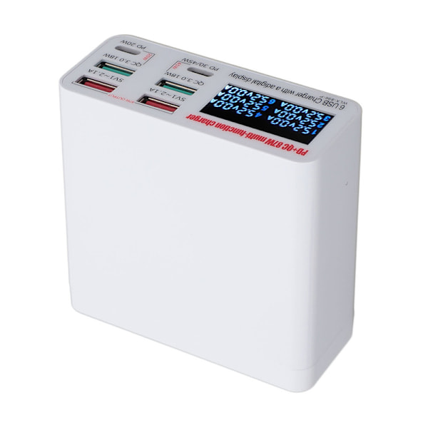 USB Laddstation 87W USB A USB C Laddare Hub med 6 portar LCD-skärm QC3.0 PD Snabbladdning USB Power Strip 100‑240V US-kontakt 0.1