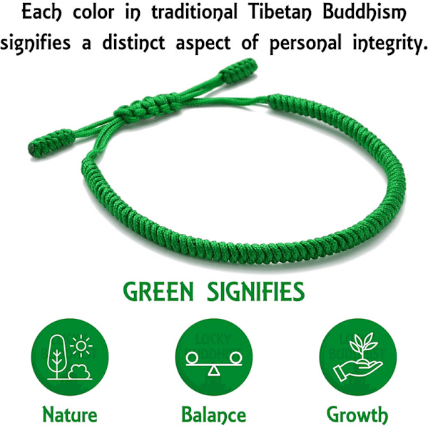 Håndlaget tibetansk lykkebringende armbånd for kvinner, menn, tenåringer, justerbar størrelse vennskapsgave håndlaget tau flettet chakra armbånd Green
